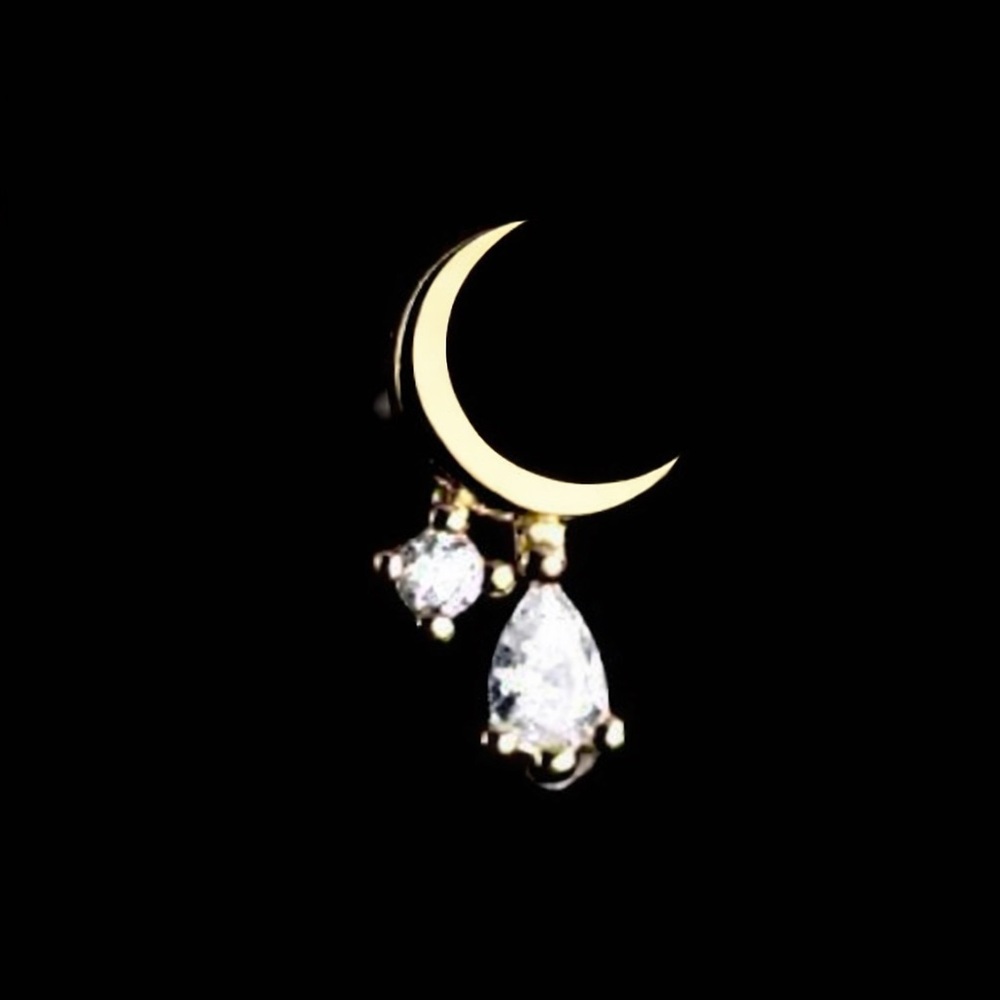 “Tears from the Moon” Crescent Sliver Dripping Crystals Swarovski Tiny 14K Studs - Picture 11 of 12